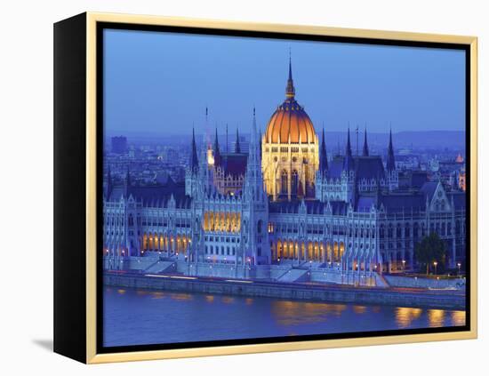 Hungarian Parliament Building at Dusk, Budapest, Hungary-Neil Farrin-Framed Premier Image Canvas