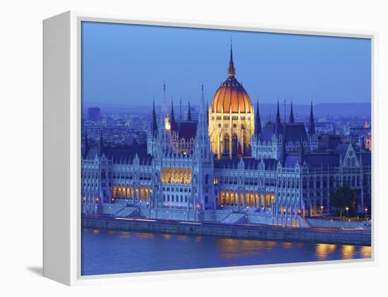 Hungarian Parliament Building at Dusk, Budapest, Hungary-Neil Farrin-Framed Premier Image Canvas