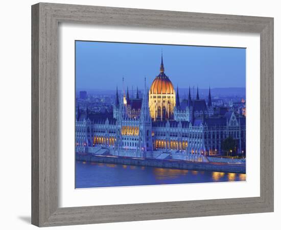 Hungarian Parliament Building at Dusk, Budapest, Hungary-Neil Farrin-Framed Photographic Print