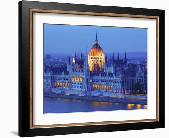 Hungarian Parliament Building at Dusk, Budapest, Hungary-Neil Farrin-Framed Photographic Print