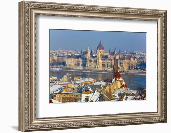 Hungarian Parliament Illuminated by Warm Light on a Winter Afternoon, Budapest, Hungary, Europe-Doug Pearson-Framed Photographic Print