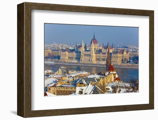 Hungarian Parliament Illuminated by Warm Light on a Winter Afternoon, Budapest, Hungary, Europe-Doug Pearson-Framed Photographic Print