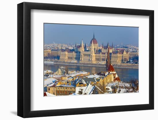 Hungarian Parliament Illuminated by Warm Light on a Winter Afternoon, Budapest, Hungary, Europe-Doug Pearson-Framed Photographic Print