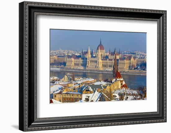 Hungarian Parliament Illuminated by Warm Light on a Winter Afternoon, Budapest, Hungary, Europe-Doug Pearson-Framed Photographic Print