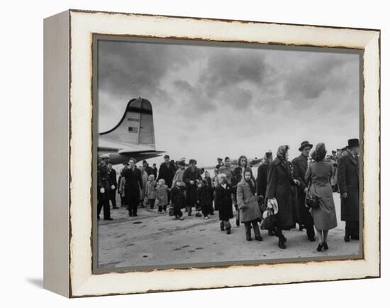 Hungarian Political Refugees Getting Off an Airplane-Carl Mydans-Framed Premier Image Canvas