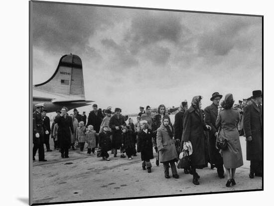 Hungarian Political Refugees Getting Off an Airplane-Carl Mydans-Mounted Photographic Print