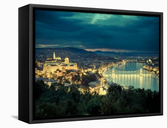 Hungary, Budapest, Castle District, Royal Palace and Chain Bridge over River Danube-Michele Falzone-Framed Premier Image Canvas