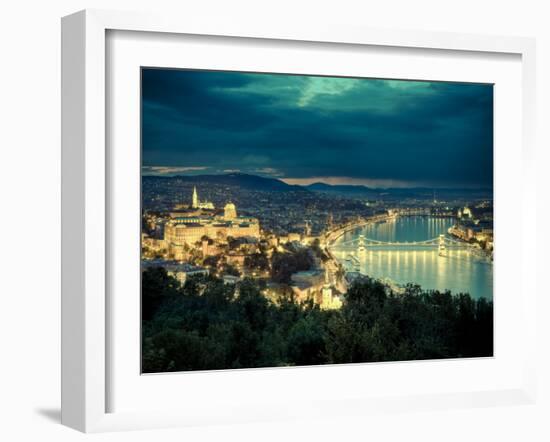 Hungary, Budapest, Castle District, Royal Palace and Chain Bridge over River Danube-Michele Falzone-Framed Photographic Print