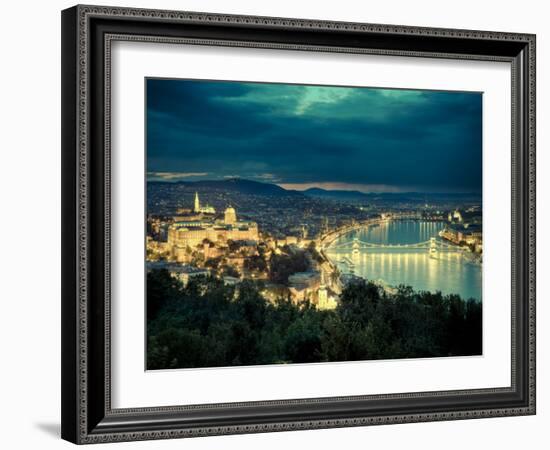 Hungary, Budapest, Castle District, Royal Palace and Chain Bridge over River Danube-Michele Falzone-Framed Photographic Print