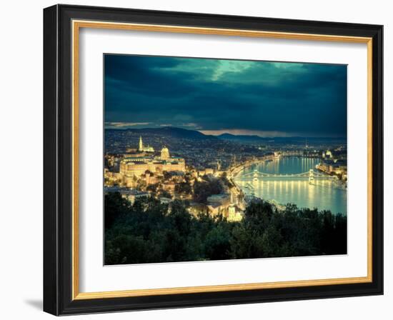 Hungary, Budapest, Castle District, Royal Palace and Chain Bridge over River Danube-Michele Falzone-Framed Photographic Print