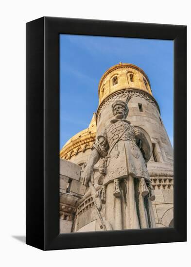 Hungary, Budapest. Fisherman's Bastion and statue of Janos Hunyadi.-Tom Haseltine-Framed Premier Image Canvas