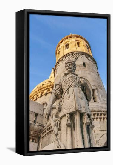 Hungary, Budapest. Fisherman's Bastion and statue of Janos Hunyadi.-Tom Haseltine-Framed Premier Image Canvas