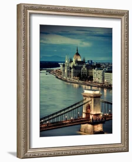 Hungary, Budapest, Parliament Buildings, Chain Bridge and River Danube-Michele Falzone-Framed Photographic Print