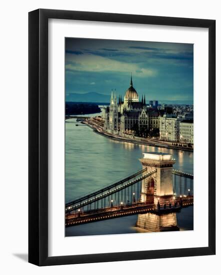 Hungary, Budapest, Parliament Buildings, Chain Bridge and River Danube-Michele Falzone-Framed Photographic Print