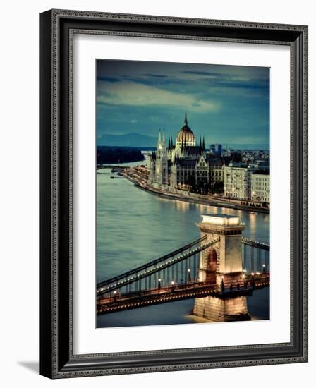 Hungary, Budapest, Parliament Buildings, Chain Bridge and River Danube-Michele Falzone-Framed Photographic Print