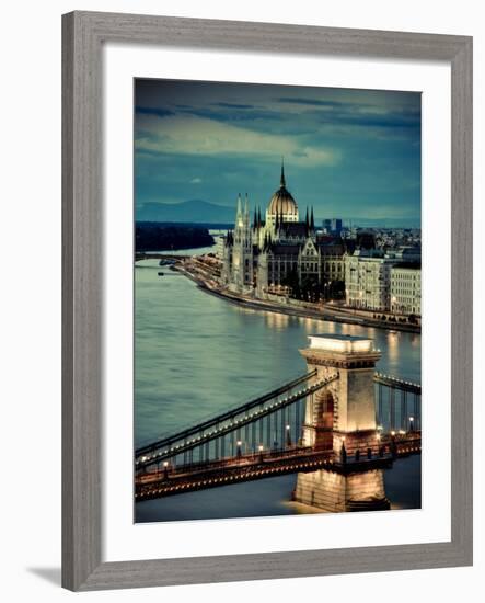 Hungary, Budapest, Parliament Buildings, Chain Bridge and River Danube-Michele Falzone-Framed Photographic Print