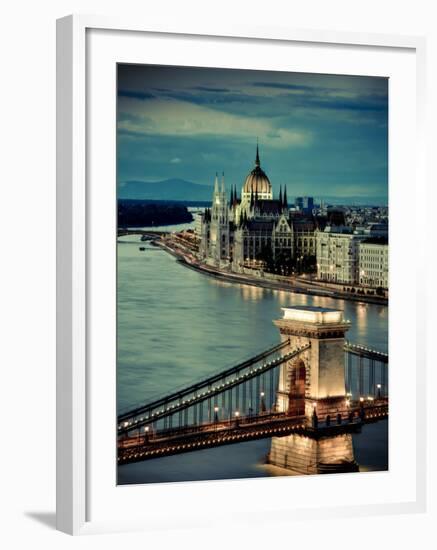 Hungary, Budapest, Parliament Buildings, Chain Bridge and River Danube-Michele Falzone-Framed Photographic Print