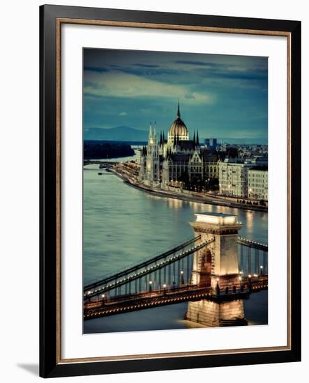 Hungary, Budapest, Parliament Buildings, Chain Bridge and River Danube-Michele Falzone-Framed Photographic Print