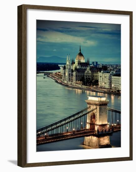 Hungary, Budapest, Parliament Buildings, Chain Bridge and River Danube-Michele Falzone-Framed Photographic Print