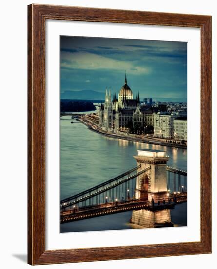 Hungary, Budapest, Parliament Buildings, Chain Bridge and River Danube-Michele Falzone-Framed Photographic Print