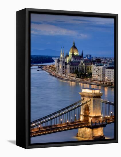 Hungary, Budapest, Parliament Buildings, Chain Bridge and River Danube-Michele Falzone-Framed Premier Image Canvas