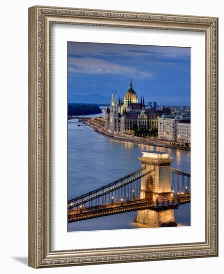 Hungary, Budapest, Parliament Buildings, Chain Bridge and River Danube-Michele Falzone-Framed Photographic Print