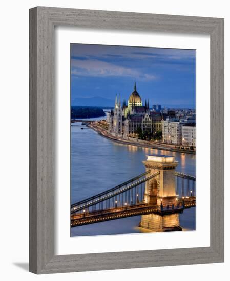 Hungary, Budapest, Parliament Buildings, Chain Bridge and River Danube-Michele Falzone-Framed Photographic Print