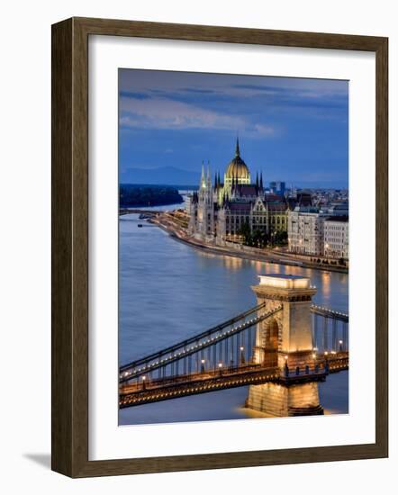 Hungary, Budapest, Parliament Buildings, Chain Bridge and River Danube-Michele Falzone-Framed Photographic Print