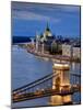 Hungary, Budapest, Parliament Buildings, Chain Bridge and River Danube-Michele Falzone-Mounted Photographic Print