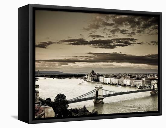 Hungary, Budapest, Parliament Buildings, Chain Bridge and River Danube-Michele Falzone-Framed Premier Image Canvas