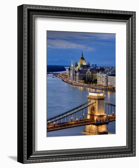 Hungary, Budapest, Parliament Buildings, Chain Bridge and River Danube-Michele Falzone-Framed Photographic Print