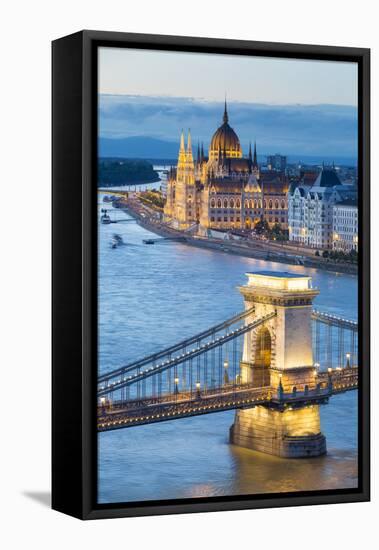 Hungary, Central Hungary, Budapest. Chain Bridge and the Hungarian Parliament Building on the Danub-Nick Ledger-Framed Premier Image Canvas