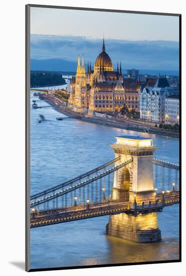 Hungary, Central Hungary, Budapest. Chain Bridge and the Hungarian Parliament Building on the Danub-Nick Ledger-Mounted Photographic Print