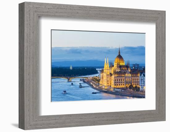 Hungary, Central Hungary, Budapest. Chain Bridge and the Hungarian Parliament Building on the Danub-Nick Ledger-Framed Photographic Print