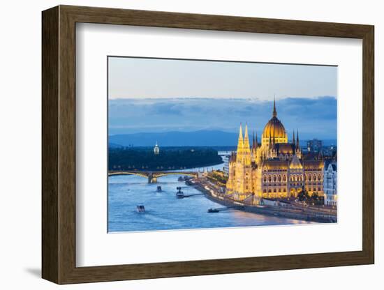 Hungary, Central Hungary, Budapest. Chain Bridge and the Hungarian Parliament Building on the Danub-Nick Ledger-Framed Photographic Print