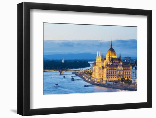 Hungary, Central Hungary, Budapest. Chain Bridge and the Hungarian Parliament Building on the Danub-Nick Ledger-Framed Photographic Print