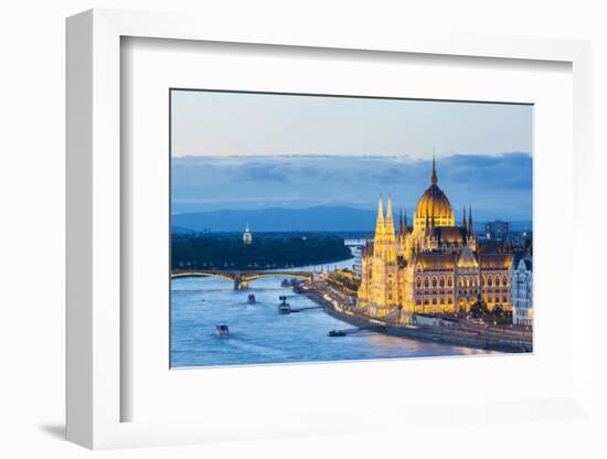 Hungary, Central Hungary, Budapest. Chain Bridge and the Hungarian Parliament Building on the Danub-Nick Ledger-Framed Photographic Print