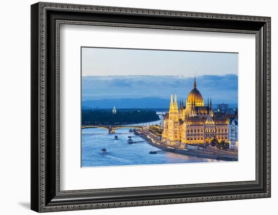 Hungary, Central Hungary, Budapest. Chain Bridge and the Hungarian Parliament Building on the Danub-Nick Ledger-Framed Photographic Print