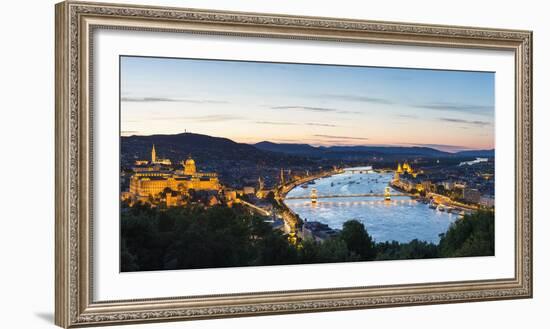 Hungary, Central Hungary, Budapest. Evening view over Budapest and the Danube from Gellert Hill.-Nick Ledger-Framed Photographic Print