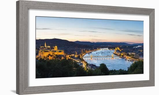 Hungary, Central Hungary, Budapest. Evening view over Budapest and the Danube from Gellert Hill.-Nick Ledger-Framed Photographic Print