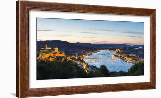 Hungary, Central Hungary, Budapest. Evening view over Budapest and the Danube from Gellert Hill.-Nick Ledger-Framed Photographic Print