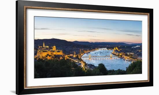 Hungary, Central Hungary, Budapest. Evening view over Budapest and the Danube from Gellert Hill.-Nick Ledger-Framed Photographic Print