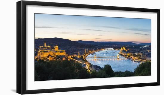 Hungary, Central Hungary, Budapest. Evening view over Budapest and the Danube from Gellert Hill.-Nick Ledger-Framed Photographic Print