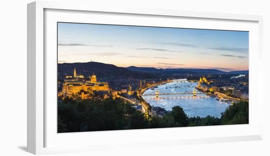 Hungary, Central Hungary, Budapest. Evening view over Budapest and the Danube from Gellert Hill.-Nick Ledger-Framed Photographic Print