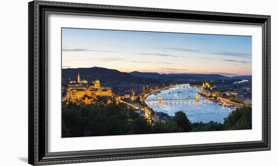Hungary, Central Hungary, Budapest. Evening view over Budapest and the Danube from Gellert Hill.-Nick Ledger-Framed Photographic Print
