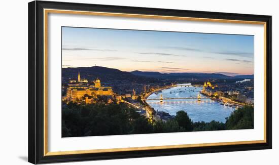Hungary, Central Hungary, Budapest. Evening view over Budapest and the Danube from Gellert Hill.-Nick Ledger-Framed Photographic Print