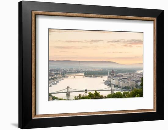 Hungary, Central Hungary, Budapest. Sunrise over Budapest and the Danube from Gellert Hill.-Nick Ledger-Framed Photographic Print