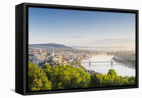 Hungary, Central Hungary, Budapest. Sunrise over Budapest and the Danube from Gellert Hill.-Nick Ledger-Framed Premier Image Canvas