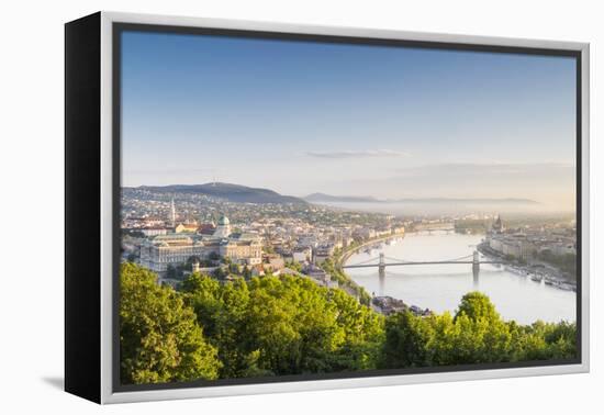 Hungary, Central Hungary, Budapest. Sunrise over Budapest and the Danube from Gellert Hill.-Nick Ledger-Framed Premier Image Canvas