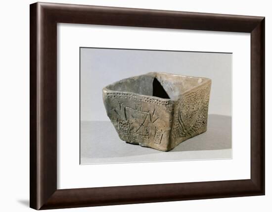 Hungary, Magyar Nemzeti Muzeum, Square Vase Made of Clay with Engraving of Female Figure From-null-Framed Giclee Print